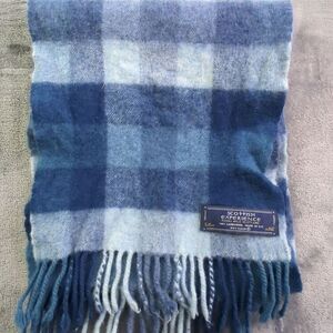 Scottish Experience‎ 100% Lambswool Tartan Plaid Fringed Scarf Blue 44 x 8